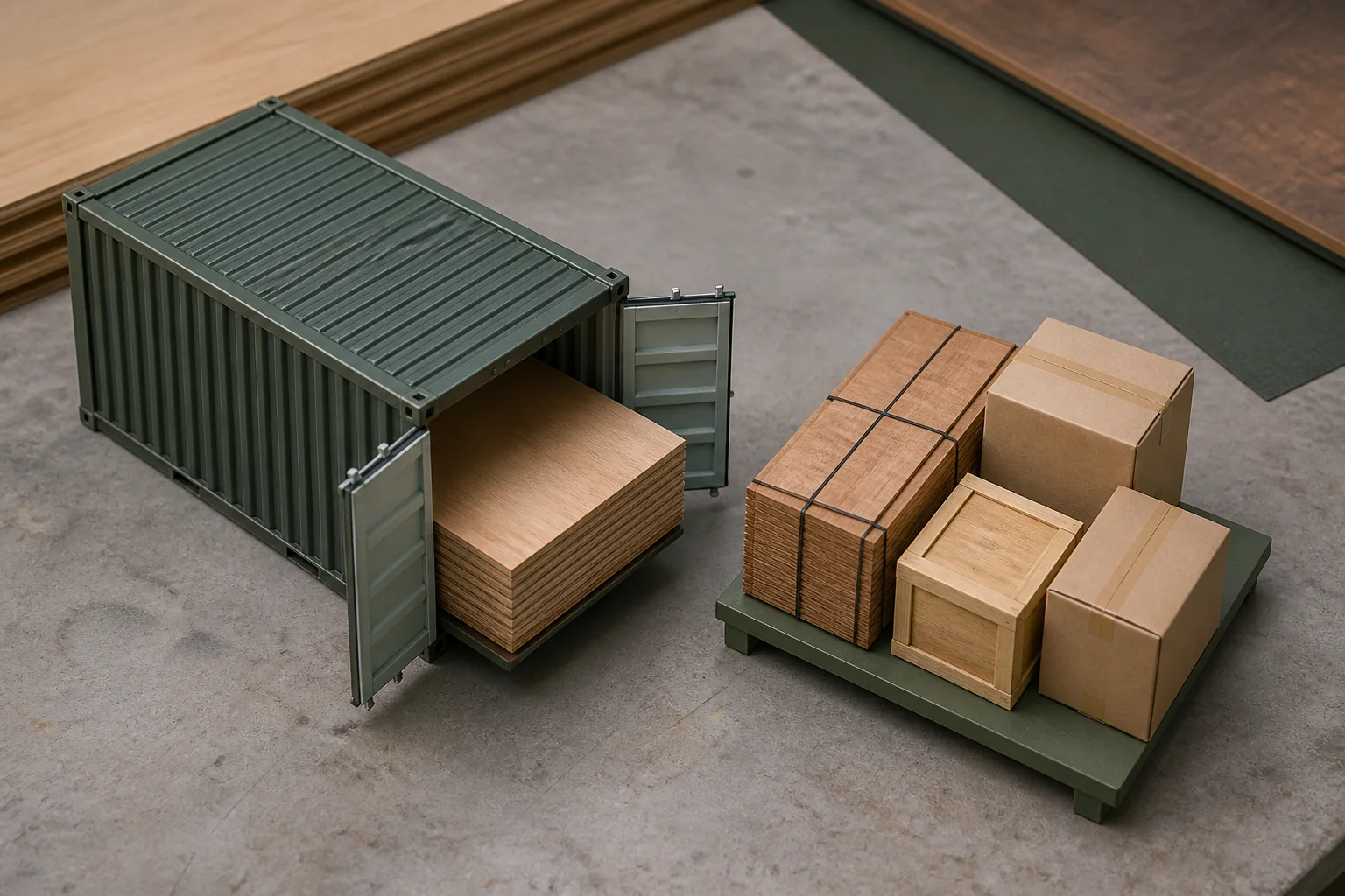 Planning model of a dedicated plywood container load and mixed cargo.