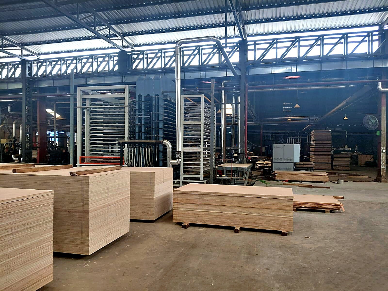 Plywood and racking on the production floor