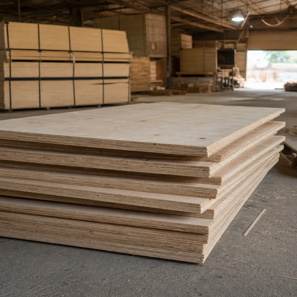 Packing plywood panels showing their layered edges