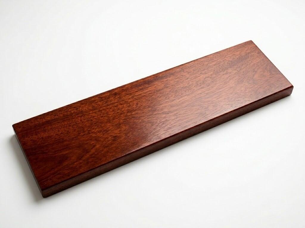 Premium mahogany plank close-up showing rich reddish-brown grain