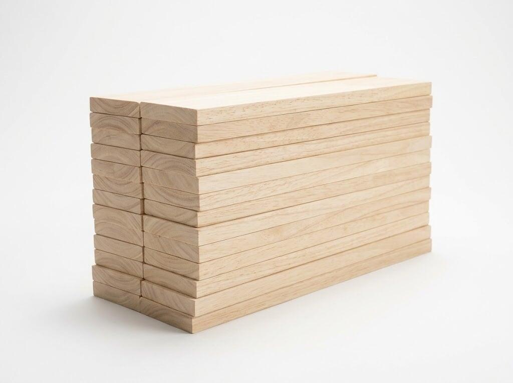 Kiln-dried treated rubberwood planks ready for furniture cores